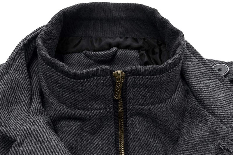 wantdo Men's Long Military Winter Coat Windproof Wool Jacket Thick Grey X-Large - Image 4